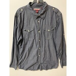Raw‎ Edge Men's Shirt XL Blue Striped Button Snap Closure Long Sleeve Classic